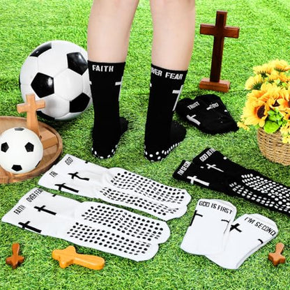 Chicingyou 6 Pairs Cross Grip Soccer Socks Religion Crew Socks - color: Black, White