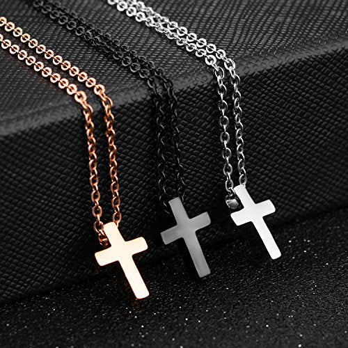 TEMICO Tiny Simple Cross Pendant Necklace for Children Boys Girls Teenage - color: Black