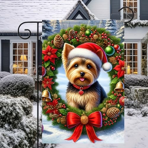 BlissYard Christmas Yorkshire Terrier Garden Flag 12x18 Inch Polyester - color: Yorkshire Terrier Dog