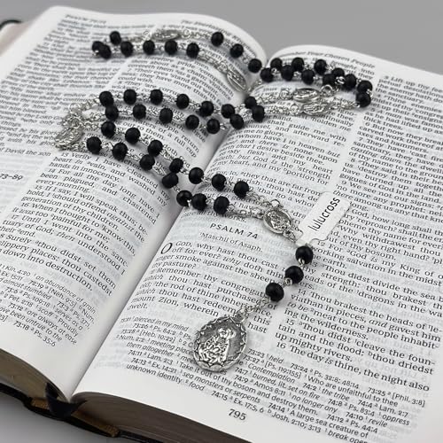 Seven Sorrows of Mary Rosary Wooden Beads Catholic Jewelry Necklace for Pray - color: Black