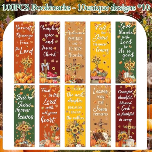 Wxiben Fall Christian Bookmarks Gifts - 100 Pcs Autumn Bible Verse Book Mark Paper Pumpkin Maple Leaf Cross Book Marker for Women Men Holiday Book Lovers Reading Church Office Supplies - color: Fall Christian