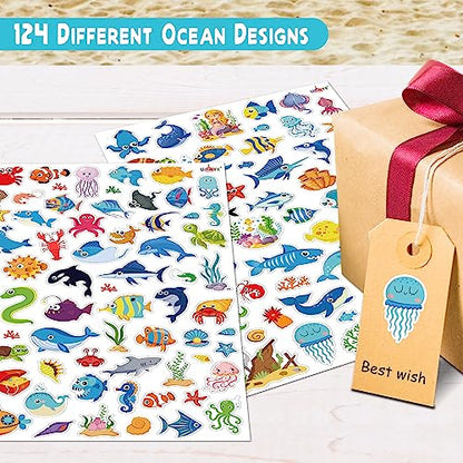 LINAYE 1480PCS Ocean Stickers for Kids, 24 Sheets, Vinyl, Waterproof Under The Sea Fish Animal Stickers for Ocean Sea Party Favors, Scrapbooking, Water Bottles - style: Ocean 24 Sheets