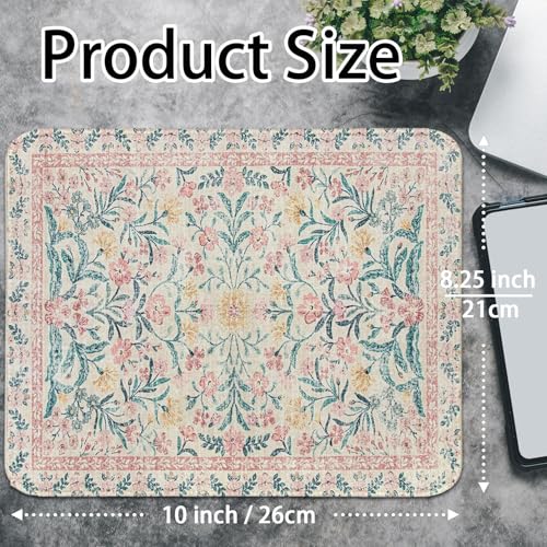 UTELKA Retro Boho Flroal Mouse Pad, Cute Mousepad for Desk Women 10x8 - color: Pink Flroal Carpet Rug, size: 10.2L x 8.2W inches