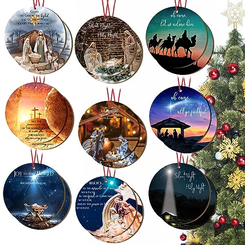 18 Pcs Nativity Scene Christmas Ornament - Wooden Jesus 3.15 Inch Holy Night The Birth of Jesus - Religious Christian Keepsake Gift for Christmas Tree Decor