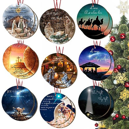 18 Pcs Nativity Scene Christmas Ornament - Wooden Jesus 3.15 Inch Holy Night The Birth of Jesus - Religious Christian Keepsake Gift for Christmas Tree Decor