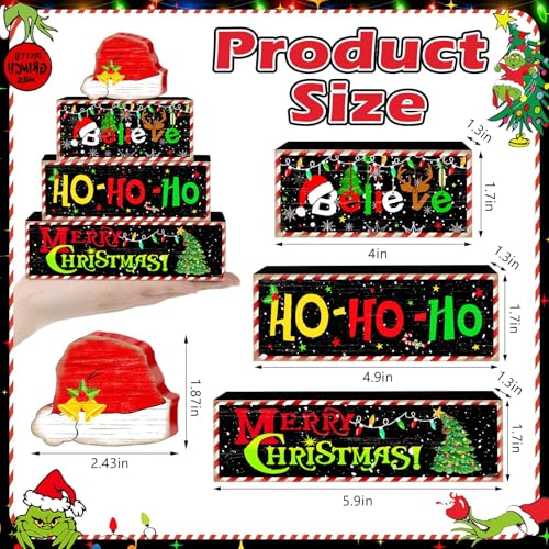Britimes Tiered Tray Decor Set, 4 Pack, Wooden Table Sign, Christmas Santa - style: Santa Hat Decor