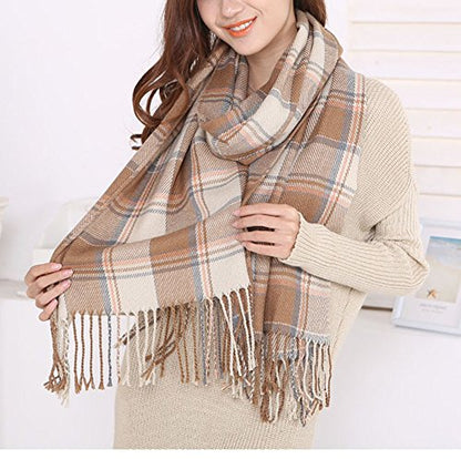 Wander Agio Women's Fashion Long Shawl Big Grid Winter Warm Lattice Large Scarf - color: Beige