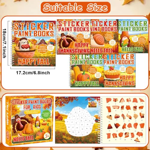 6PCS Thanksgiving Paint by Sticker Books Crafts for Fall Sticker by Number Books Activity Book for Sticker Puzzle Book Craft Art Gift with Turkey Pumpkin 48 Pictures - style: Fall Thanksgiving