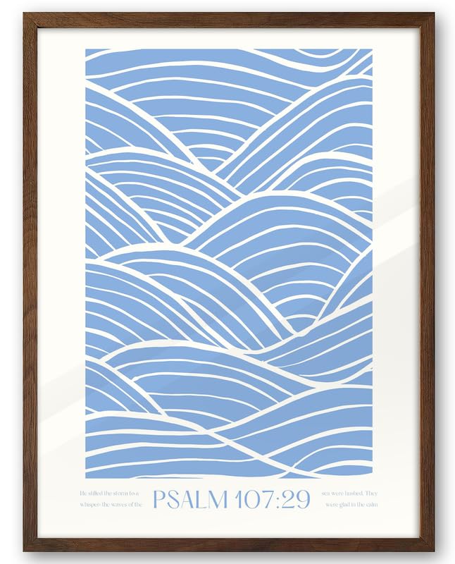 EcoHest 12x16 in Psalm 107:29 Ocean Waves Framed Christian Wall Art - color: Walnut Framed Christian, size: 16"L x 12"W