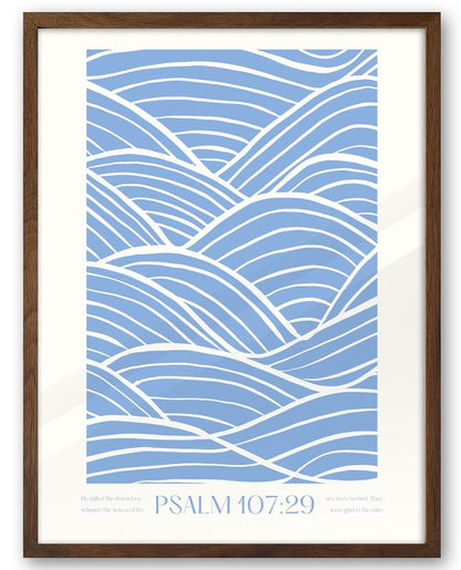 EcoHest 12x16 in Psalm 107:29 Ocean Waves Framed Christian Wall Art - color: Walnut Framed Christian, size: 16"L x 12"W