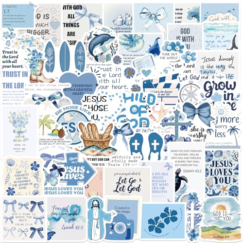 52PCS Blue Watercolor Bible Stickers - Serene Scripture Decals, Waterproof Christian Journaling Stickers for Women’s Journals, Laptops & Water Bottles (Tranquil Faith Gifts) - color: Blue Bible