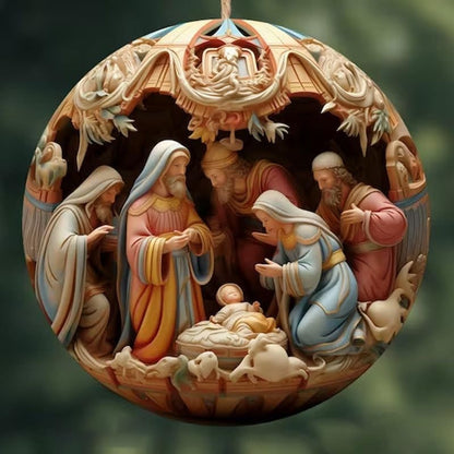 6 Pack Nativity Scene Ornaments for Christmas Tree, 3.15'' 3D-Printed Flat Acrylic Hanging Decor, The Birth of Jesus Religious Keepsake Gift for Christian Family