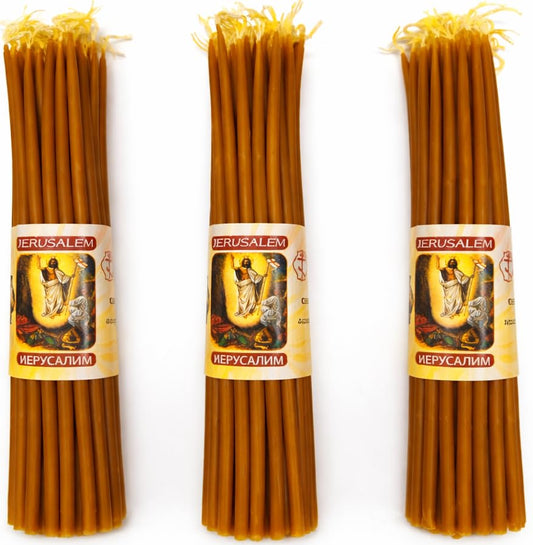 ZULUF 33 Beeswax Taper Candles Blessed at Holy Sepulchre Jerusalem – 9” Honey Scent Orthodox Church Prayer Candles, Christian Devotional Candles for Liturgy, Easter, Home Altar – 3 Bundles (99 Total)