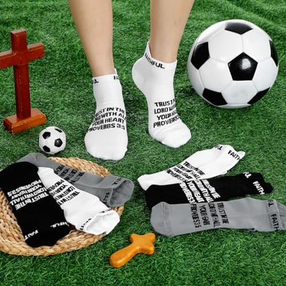 Janmercy 6 Pairs Christian Ankle Socks Fit Us Size 6-13 - color: Black,white,gray