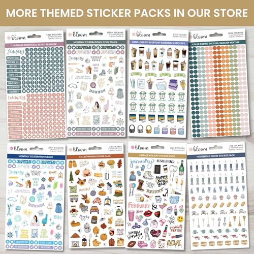 bloom daily planners Holiday Seasonal Planner Sticker Sheets - Vintage Seasonal Sticker Pack - Removable & Repositionable - Over 310 Stickers Per Pack!