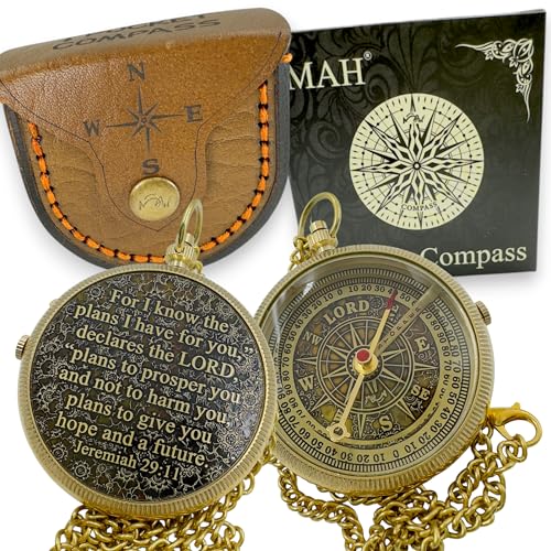 Handmade Religious Brass Compass Gift with Engraved & Embossed Faith Messages – Inspirational Christian Religious Gift Keepsake for Baptism, Confirmation, Christening, First Communion or Christmas - style: For I Know – Edition 3