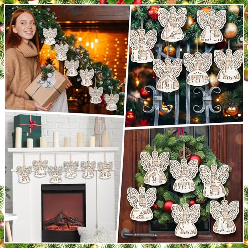 Shellwei 24 Pcs Christmas Wooden Nativity Ornaments Set Bulk Gift - style: Angel