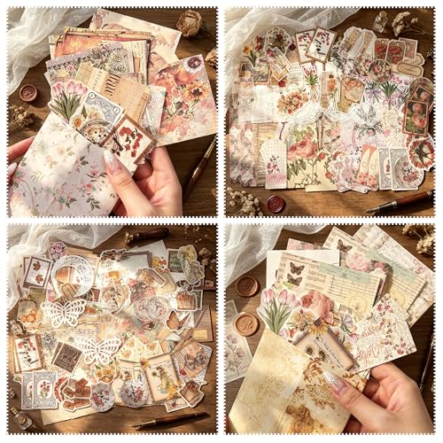 200Pcs Vintage Scrapbook Supplies, Nature Floral Stickers, Junk Journal Kit - color: Cfxs2-200ps