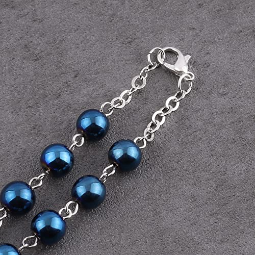 Hematite Beads Auto One Decade Car Rosary Clasp Terra Jerusalem Medal - style: Blue