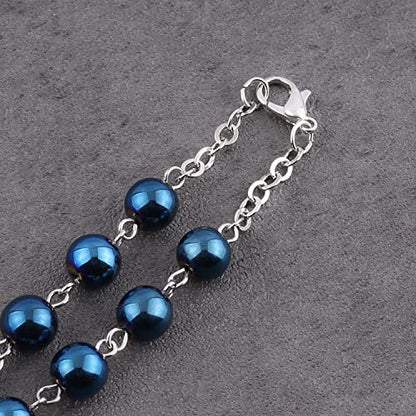 Hematite Beads Auto One Decade Car Rosary Clasp Terra Jerusalem Medal - style: Blue