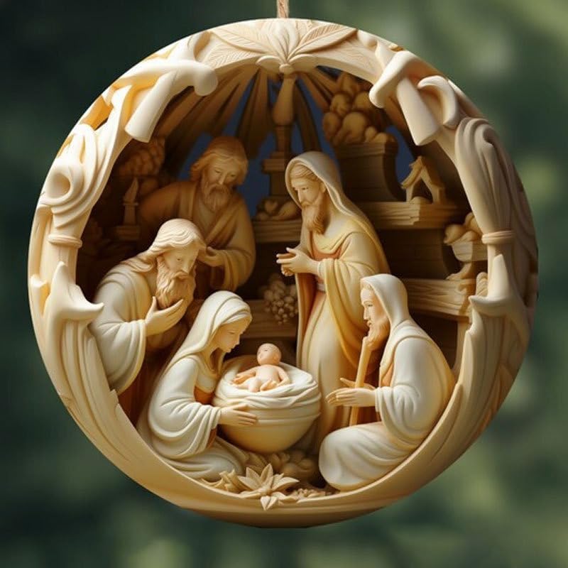 6 Pack Nativity Scene Ornaments for Christmas Tree, 3.15'' 3D-Printed Flat Acrylic Hanging Decor, The Birth of Jesus Religious Keepsake Gift for Christian Family