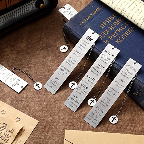 Fainne 5 Pcs Bible Metal Bookmarks Christian Gifts Cross Chain, Silver - color: Silver