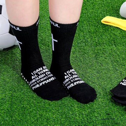 Glitopper 6 Pairs Cross Grip Soccer Socks US 6-13 christian - color: Black, style: Faithful