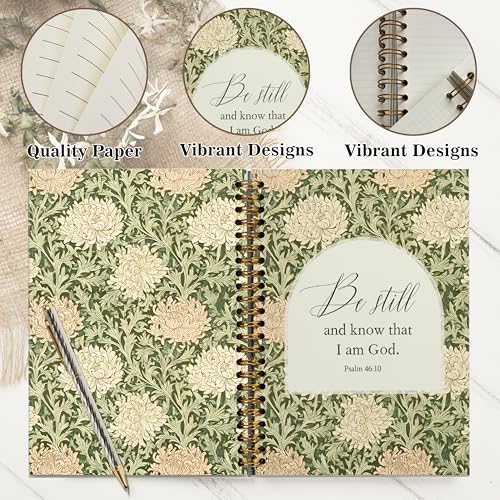 PSALM 46 Be Still and Know I Am God - Christian Notebook Journal - Christian Gifts for Women, Vintage Floral Inspirational Bible Journal Notebooks for Note Taking, Bible Study, Prayer & Church Notes, A5 Spiral Notebook (Christian -Green) - color: Christia