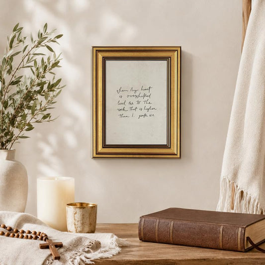 Christian Bible Verse Psalm 61:2 Wall Art Minimalist Scripture Wall Decor - color: Gold Framed-07, size: 8x10in