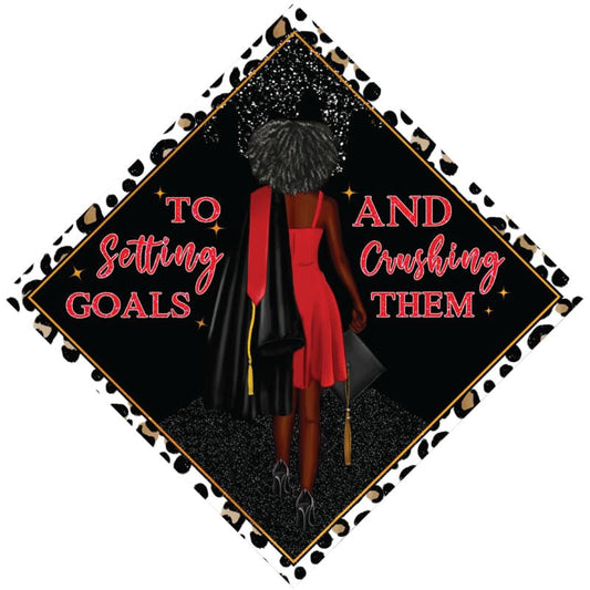 Tassel Toppers Woman Custom Graduation Cap, Graduation Cap Topper & Design - color: Black and Red