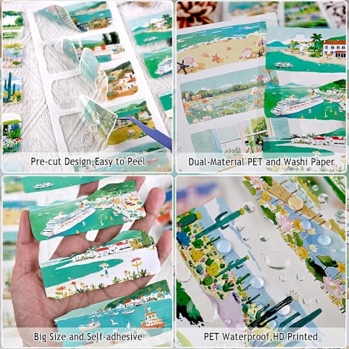 Summer Scenery Sticker Book, PET & Washi Stickers for Journaling - color: Blue-ocean Sunshine
