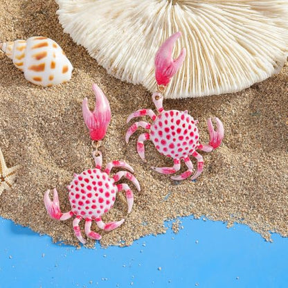 Creative Exaggerated Ocean Animal Drop Dangle Earrings for Women, Bohemia Style Alloy Lobster Octopus Fish Crab Earrings for Summer Beach Holiday Party Jewelry Gifts - style: Pink Crab Earrings