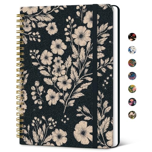 Taja Lined Spiral Journal for Women, A5 Cute Hardcover Notebook for Work - color: V-Cream Petals