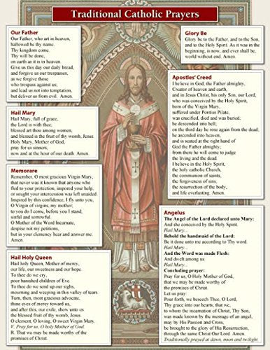 Traditional Catholic Prayers Full Page LAMINATED Poster 11 x 8.5 Inches with Two Free Bonus Cards Included