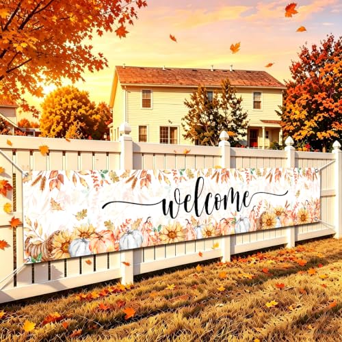 Welcome Fall Banner Happy Fall Yard Banner Pumpkin Sunflower Outdoor Decor - color: Welcome Pumpkin