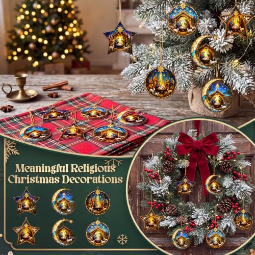 Halloscume 24 Pcs Christmas Nativity Scene Ornaments Bulk Star, Moon, Round - style: Crescent Style