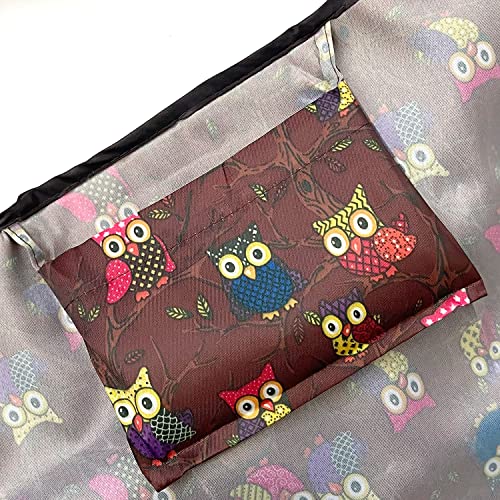 allydrew Large Foldable Tote Nylon Reusable Grocery Bags - color: Set of 2, Owls Brown, size: Large & Small (Set of 2)