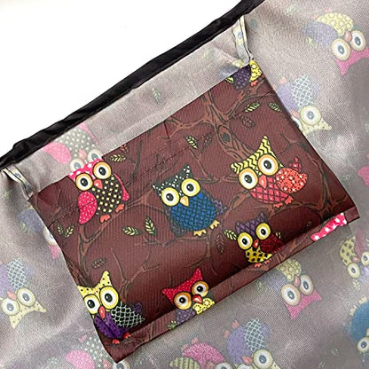 allydrew Large Foldable Tote Nylon Reusable Grocery Bags - color: Set of 2, Owls Brown, size: Large & Small (Set of 2)