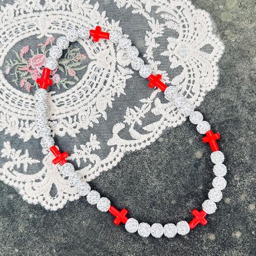 Baseball Bead Cross Necklace for Boys Kids, Elastic Rhinestone Bling Necklace Drip Gifts for Teens Players - color: Red Cross/White