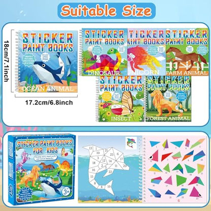 6 Pcs Paint by Sticker Books for Kids Ages 4-8 Sticker by Number Books Activity Book for Kids Ages 3-5 Sticker Puzzle Book Craft Art Toddler Girls Gift with Dinosaur Unicorn Forest Animal 48 Pictures - style: Animal