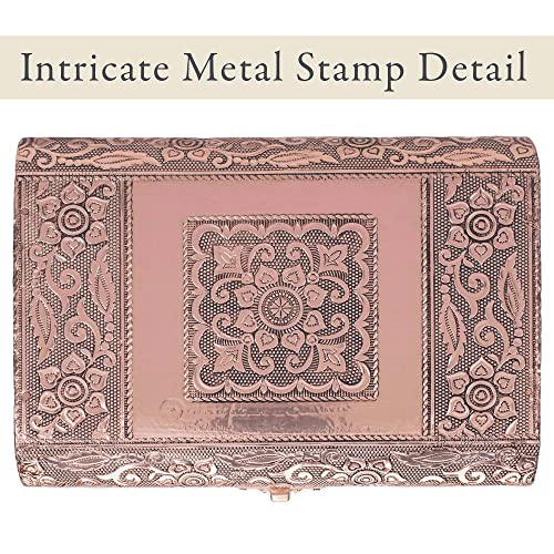 Cottage Garden Moroccan Copper Tone Metal Stamped Round Top Trunk Keepsake Box - color: Copper Tone, style: Moroccan