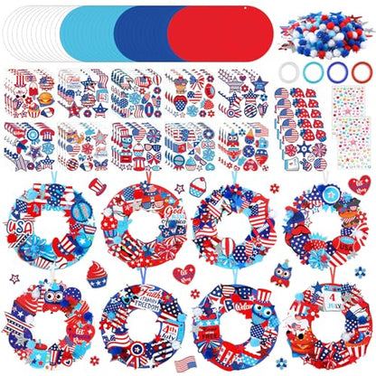 Hollowfly 48 Sets Patriotic Craft Kit, 4th of July Wreath DIY Paper - style: 4th of July