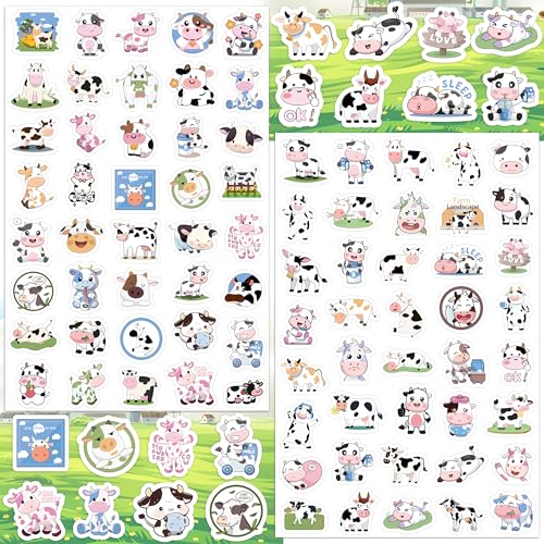 LINAYE 24 Sheets Cow Stickers for Kids, 960 PCS Waterproof Self Adhesive Cow Supplies Party Favors Crafts Stuff Rewards for Kids Boys Girls - style: Cow 24 Sheets