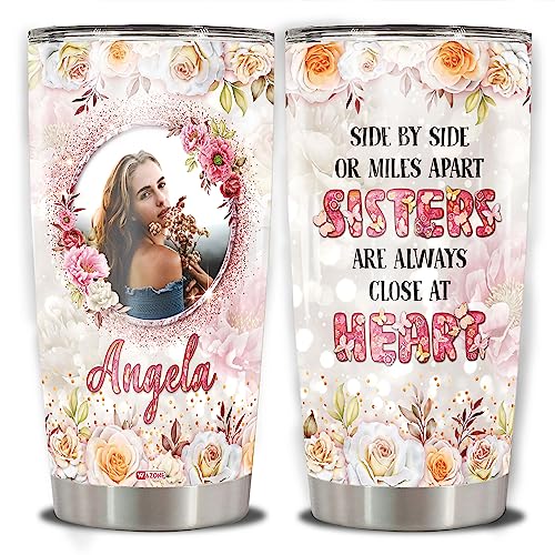 WAZONE Personalized Always My Sister Forever My Friend Stainless Steel Tumbler 20oz 30oz Custom Name Flower Floral Insulated Cup Travel Mug Birthday Gift Ideas For Sisters Sisterhood - color: Sister