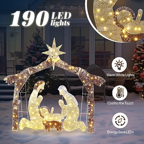 Karl Home 6 ft Lighted Nativity Scene, 190 LED Lights, Brown Roof - style: Nativity Scene-Brown Roof