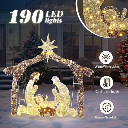 Karl Home 6 ft Lighted Nativity Scene, 190 LED Lights, Brown Roof - style: Nativity Scene-Brown Roof