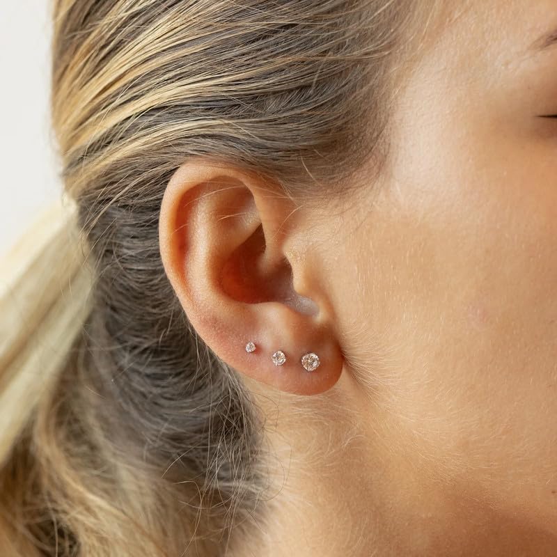Titanium Earrings Push-in Threadless Flat Back Stud Earrings for Women Men, Cartilage Earring Hypoallergenic Cubic Zirconia Earrings Studs for Helix Tragus Piercing Jewelry - color: Silver-4mm