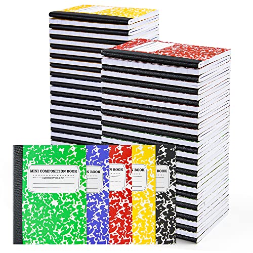 feela 70 Pack Mini Composition Notebook Bulk, Cute Pocket Composition Note Pad, Small Journal Notebooks for Students College School Supplies, 4.5" X 3.25", Narrow Ruled, 5 Marble Covers - color: 70 Pack 5 Solid Colors