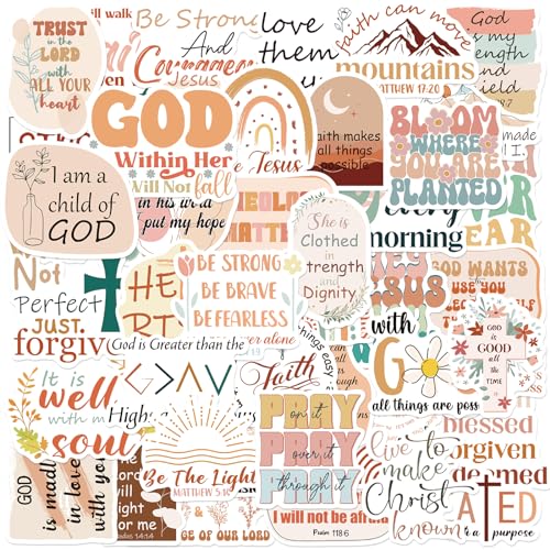 Rakuto 50 Pcs Bible Water Bottle Stickers Boho Christian Vinyl Decals