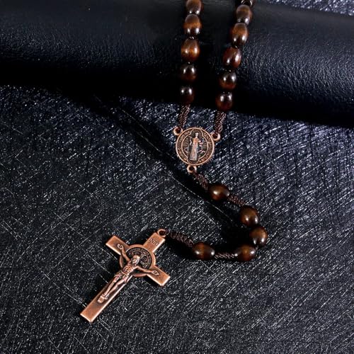 Rosary Beads Catholic - Handmade Wooden Rosaries, Wooden Bead Rosary Necklace, Metal Cross For Catholic Or Christian Gift - color: brown 1
